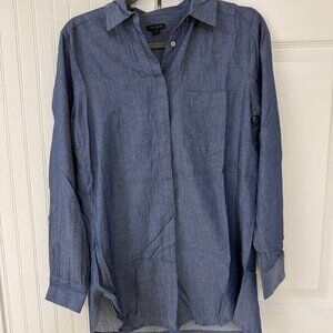 Ann Taylor Blue Chambray Denim Long Sleeve Button Down Shirt - Size Small